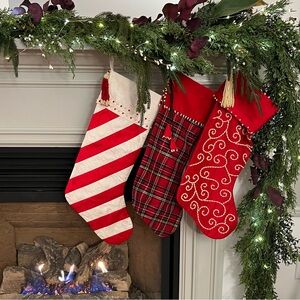 Vintage Lord & Taylor Silk Beaded Christmas Stocking RARE - Set of Three